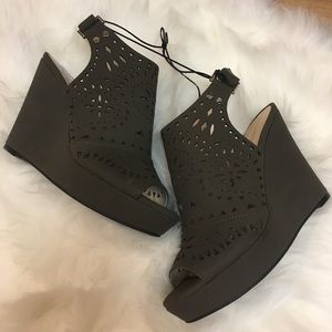 MARC FISHER Open Toe Suede Wedges